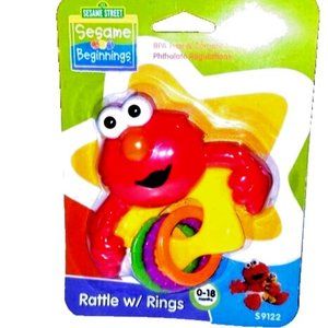 Sesame Street Beginnings ELMO RATTLE w/ RINGS ~ No BPA ~ Baby~ AGE 0-18mo's